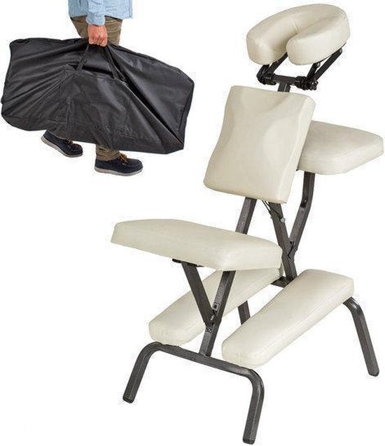 Massagesessel, Behandlungsstuhl mit dicker Polsterung beige inklusive schwarzer Tragetasche