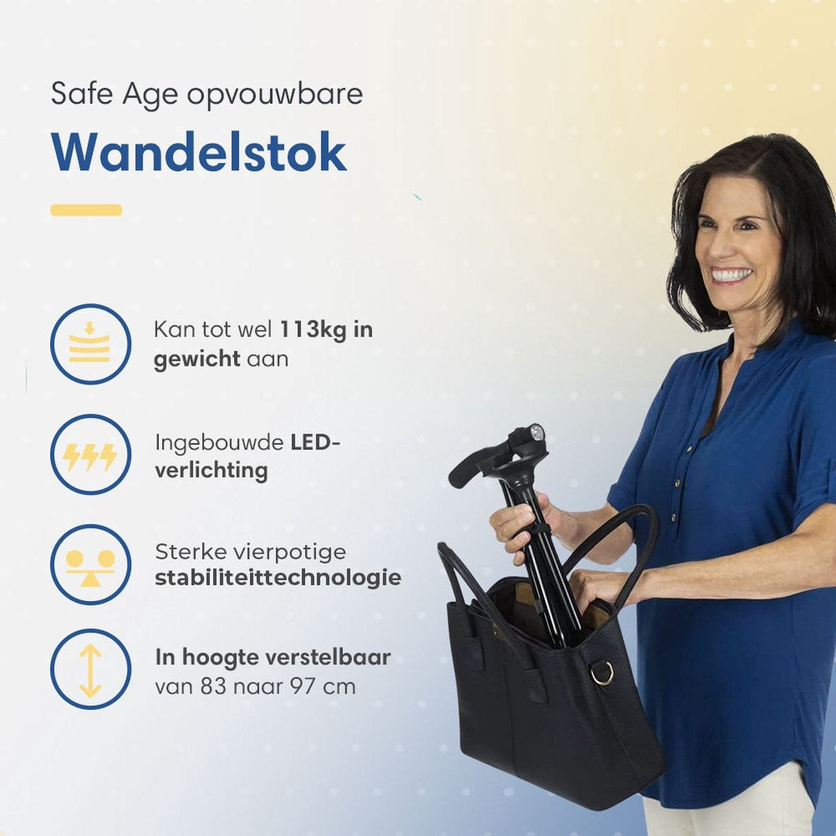 SafeLife Gehstock mit LED-Licht - faltbar und verstellbar