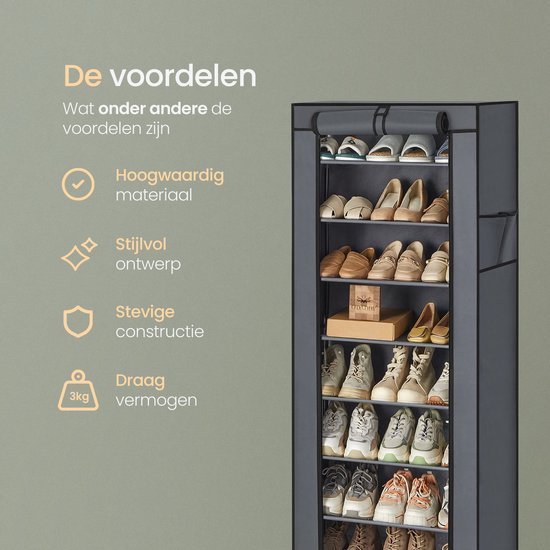 O'DADDY® Schuhregal staubfrei - 10 Lagen - 27-35 Paar Schuhe - Schuhschrank - Schuhregal - Wasserdicht und staubdicht - Schwarz