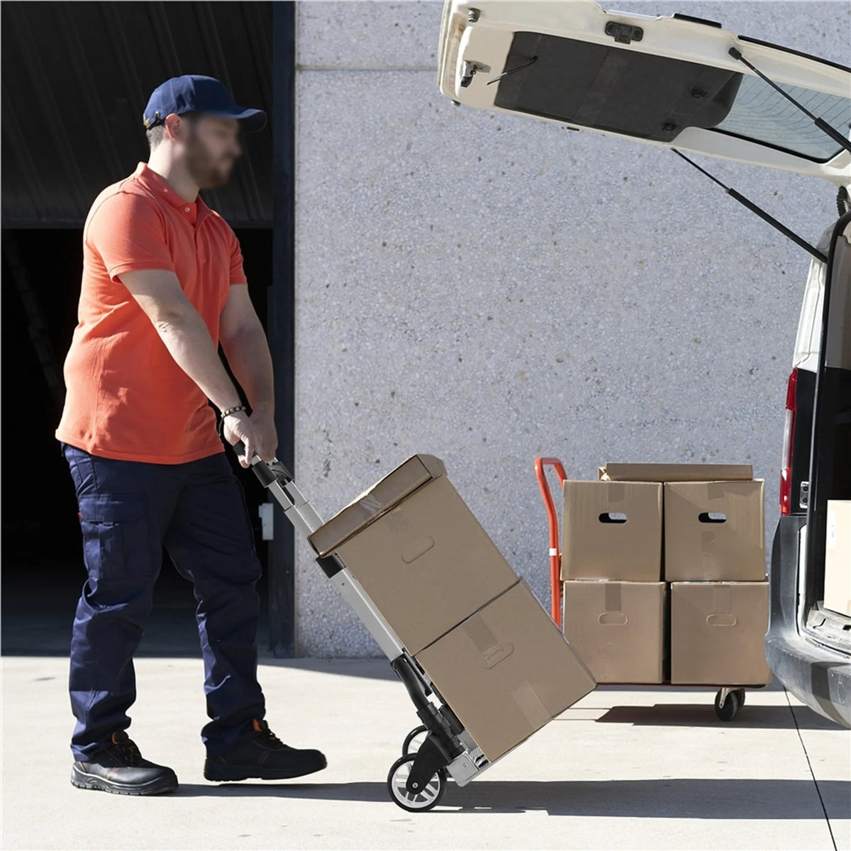Yaheetech Trolley faltbar 75 kg - Ausgestattet mit Teleskopgriff und Gummirädern und inklusive Spannseil - Für Transport und Umzug - Schwarz und Silber Aluminium und Kunststoff - 39,5 x 39,5 x 100 cm