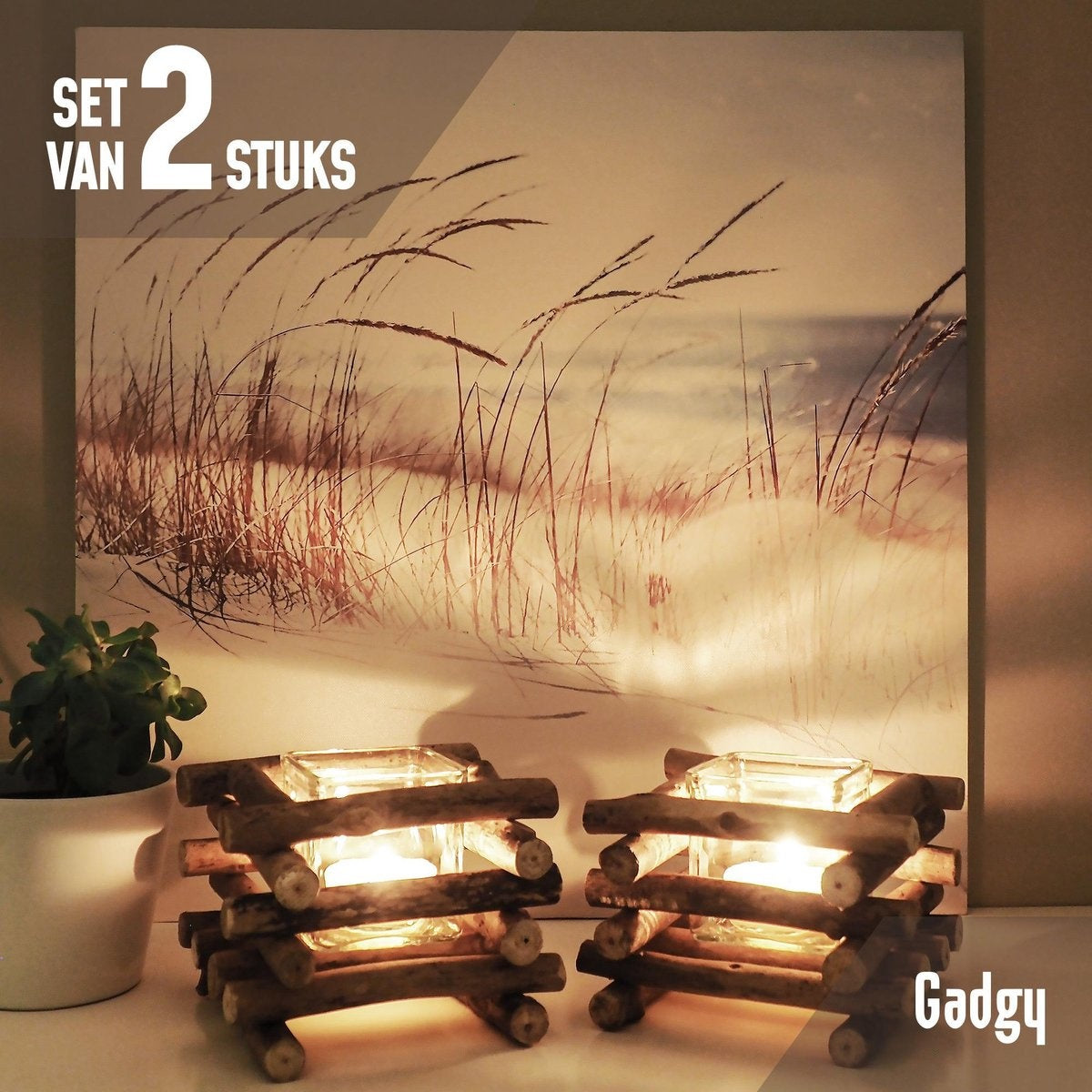 Gadgy Wax Light Holder Driftwood - Teelichthalter - 2er Set - Windlicht -15x15cm - Auch für Kerzen
