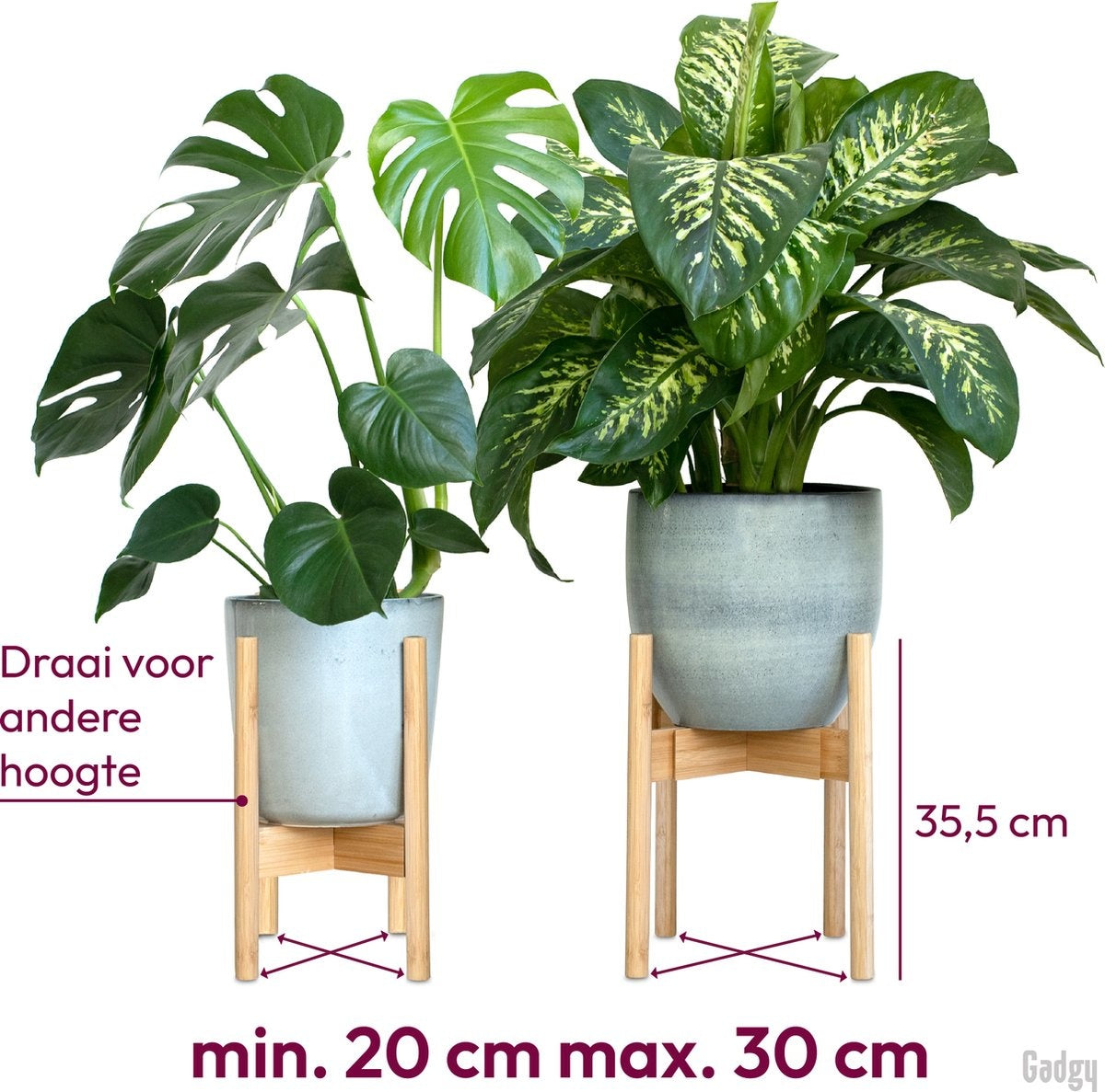 Gadgy Bambus Pflanzenständer - 2 Stück - Pflanzentisch - Indoor-Pflanzentisch - Pflanzenständer - ausziehbar - Holz - Ã˜ 20 bis 30 cm