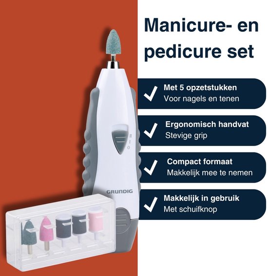 Grundig Elektrisches 5-in-1-Maniküre-Set – Maniküre-Set für Hände und Füße – Elektrische Pediküregeräte mit 5 Aufsätzen – Kompaktes Set für zu Hause und auf Reisen