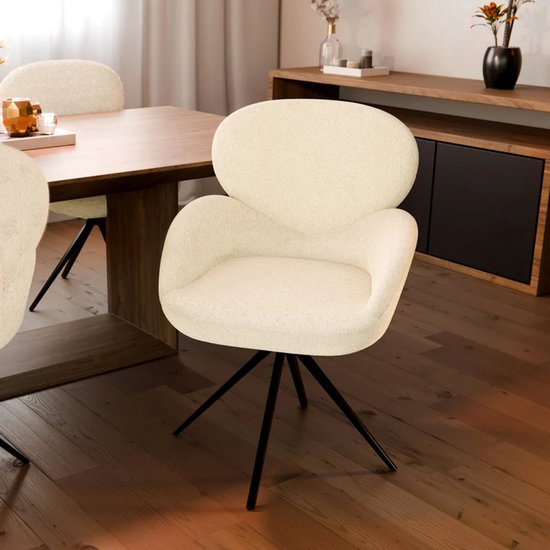 Drehstuhl / Esszimmerstuhl Albano - Inkl. Drehfunktion - Bouclé Stoff - Creme - 1er Set