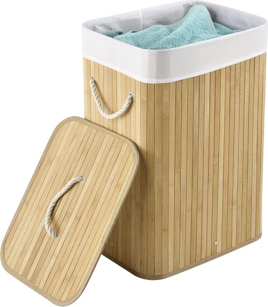 Bambus-Wäschekorb Curly - 72 L - Natur - Abnehmbarer Wäschesack