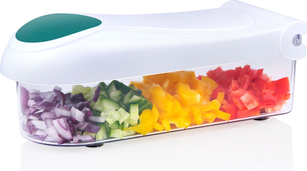 alpina Mandoline Gemüseschneider 9-teilig - Manueller Küchenschneider mit 6 Klingen - Weiß/Transparent - 30 x 12 x 8 cm