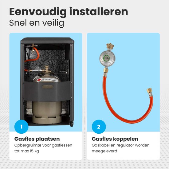Auronic mobiler Gasheizstrahler – mit Rollen – bis zu 60 m² – 4100 W Gasheizstrahler – inklusive Gasdruckregler und Gasschlauch – inklusive Aufbewahrungshülle – Anthrazit
