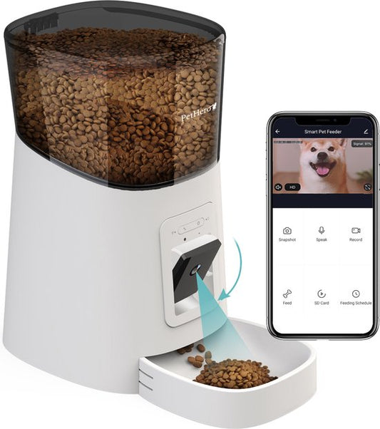 PetHero 3 Feeder White - Einstellbare Kamera - Smartphone-Steuerung - automatischer Futternapf für Katze oder Hund - 6,0 L