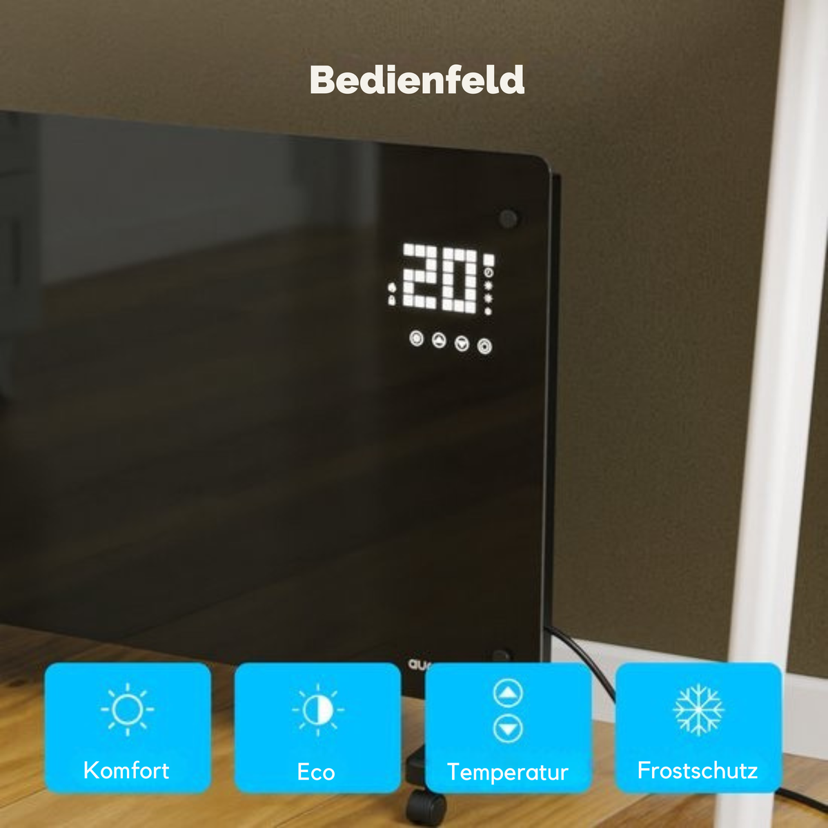 Auronic Electric Konvektor-Heizung - Mit Thermostat und Fernbedienung - Glasheizung - 2500W Heizung - Schwarz