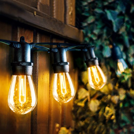 Partizzle 15m LED-Lichterkette für den Außenbereich - Terrassen- und Camping-Gartenbeleuchtung - Lichtergirlande - Weihnachtsbeleuchtung - Wasserdichte Lichtergirlande - 2700K / Warmweiß