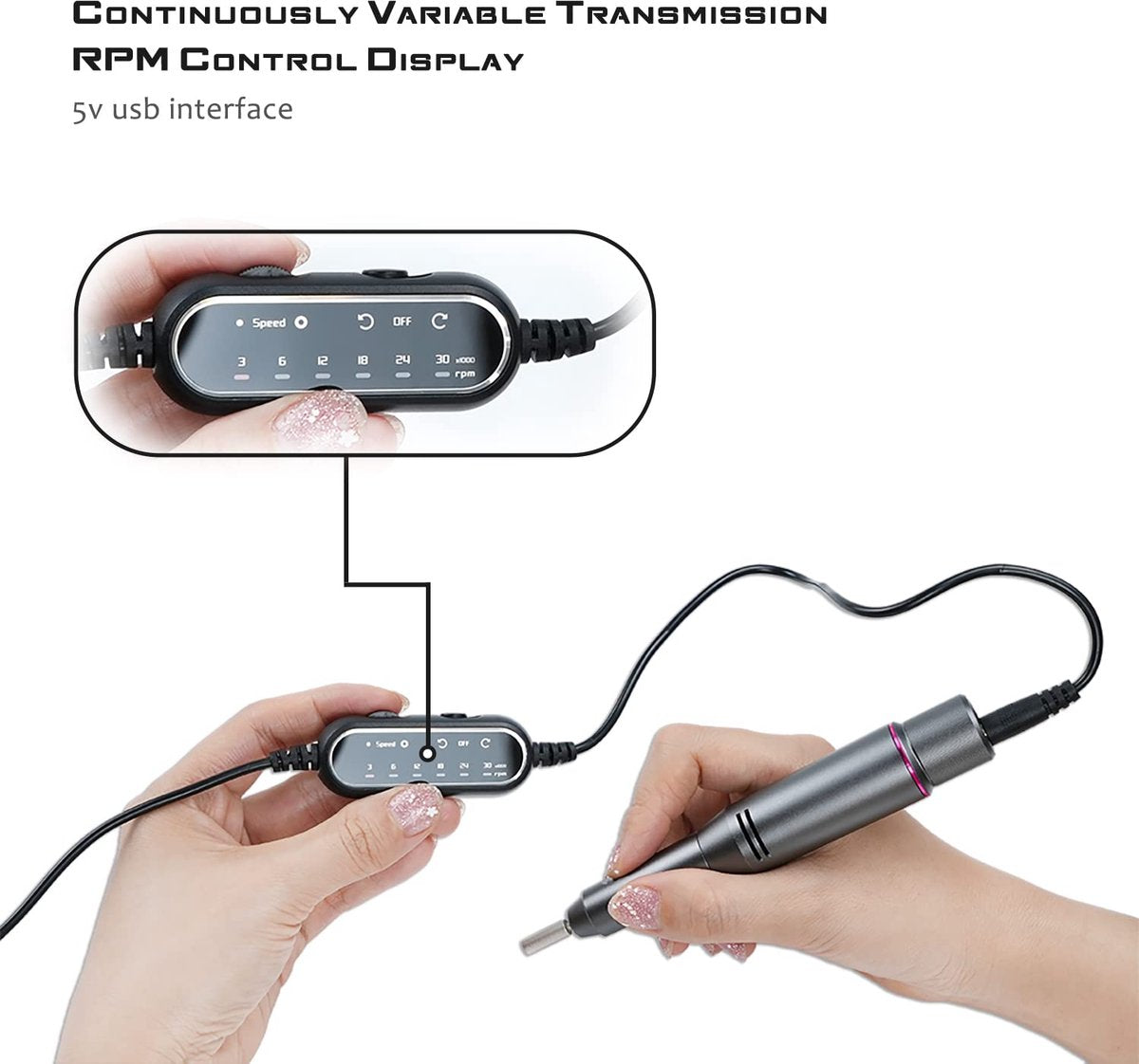 Fuegobird Elektrische Nagelfeile - Professionelle Maniküre & Pediküre Set - Kabellos - 30,000 RPM - 15 x 3.5 cm - Grau