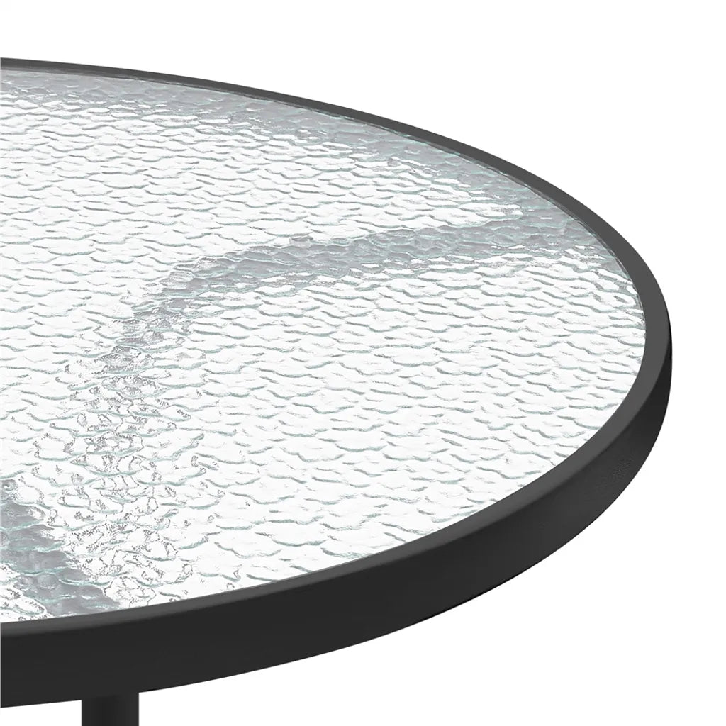 Yaheetech Bistro-Gartentisch Ø 70 cm – Schwarz – Runder Tisch mit Hartglasplatte und Sonnenschirmloch