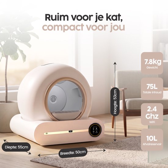 Infinity Goods Automatisches Katzenklo XXL – Selbstreinigendes Katzenklo – inkl. App – 75 l – mit Katzenklo-Matte und 3 Rollen Aufbewahrungsbeuteln – Weiß/Roségold