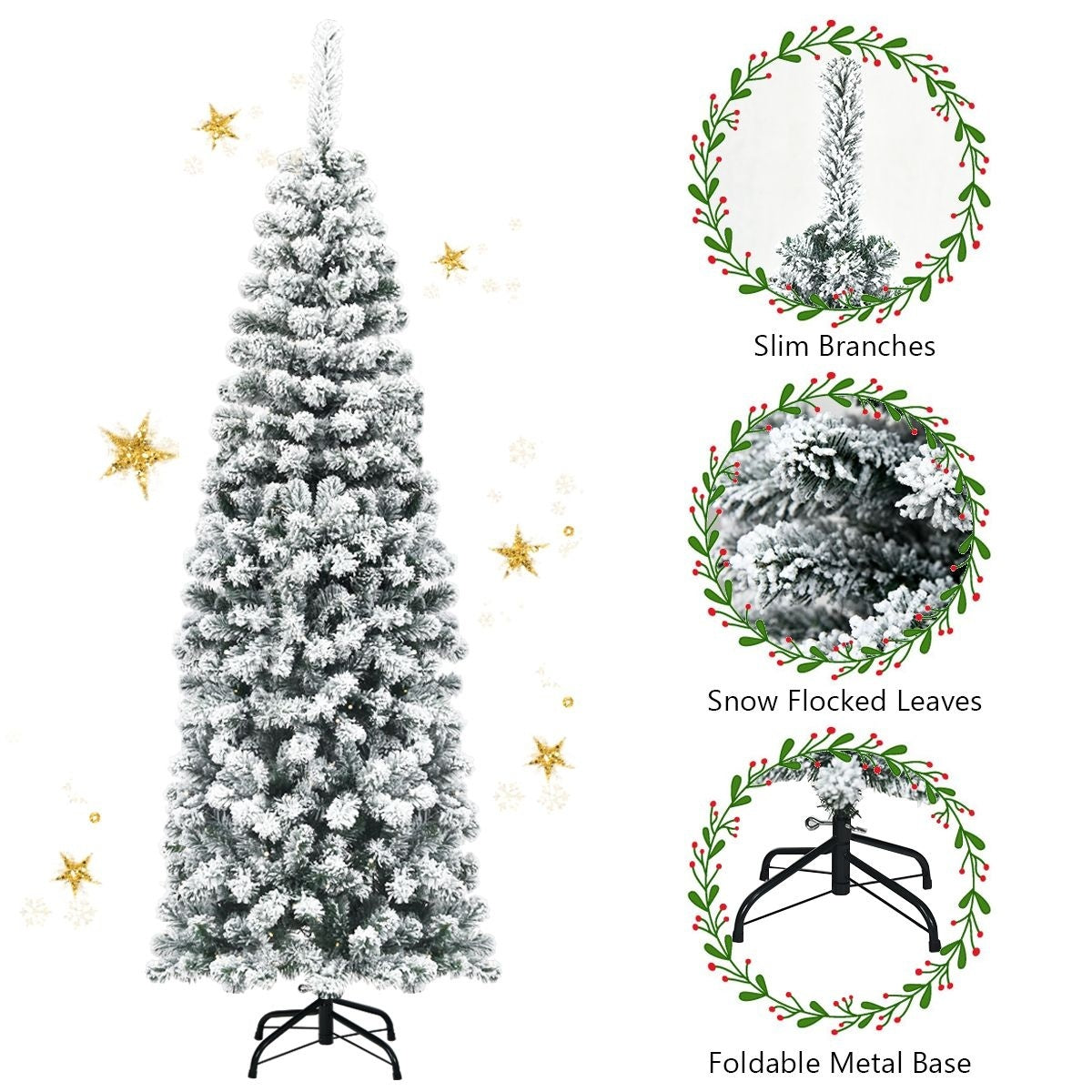 Coast Pencil Weihnachtsbaum mit Schnee - mit Metallsockel - 180 cm