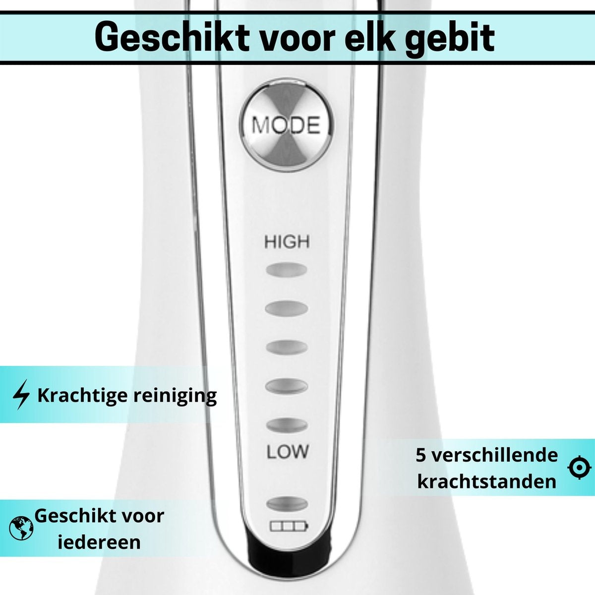 BOME Water Flosser mit 7 Aufsätzen - Mundspülung - Zahnstein vorbeugen - kabellos - 5 Stufen - Weiß