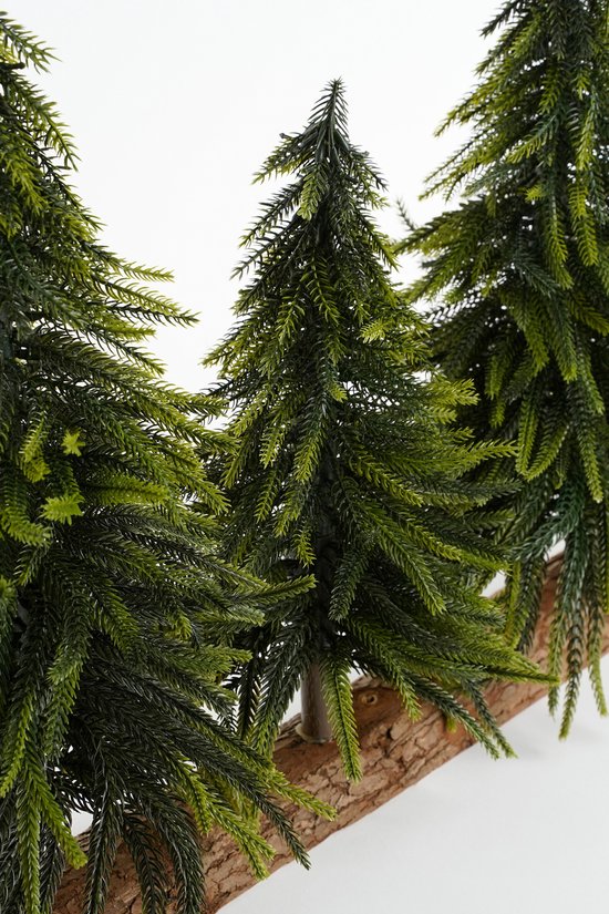 House of Seasons Dekorativer Baumstamm mit künstlichen Weihnachtsbäumen – L 80 x H 40 cm – Grün
