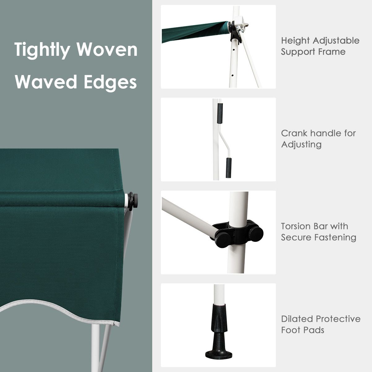 Coast Sunshade 400 cm breit, höhenverstellbar 200-300 cm, grün, Aluminiumrahmen und Oxford-Gewebe