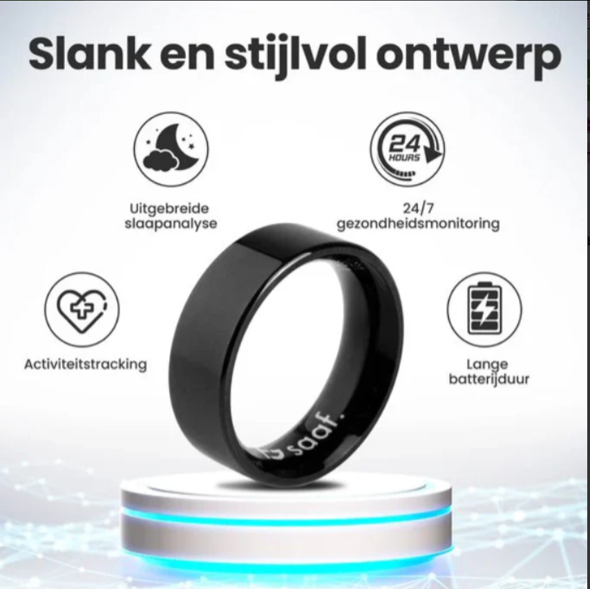 Saaf Smart Ring - Größe 12 - für Frauen und Männer - Activity Tracker - Wearables - Schwarz