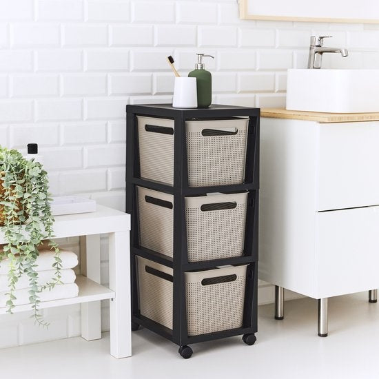 Rotho Tower Brisen - Design-Kommode 3 x 16 L mit Rollen - Cappuccino