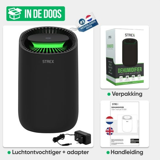 Strex Luftentfeuchter - Extrem leise - 600ml/Tag - Schwarz