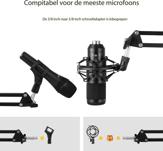 UPLY Mikrofonarm - Inklusive Pop-Filter und Shockmount - Ohne Mikrofon - Boom Arm - Mikrofonständer - Stativ - Faltbar - 360 Grad - Schwarz