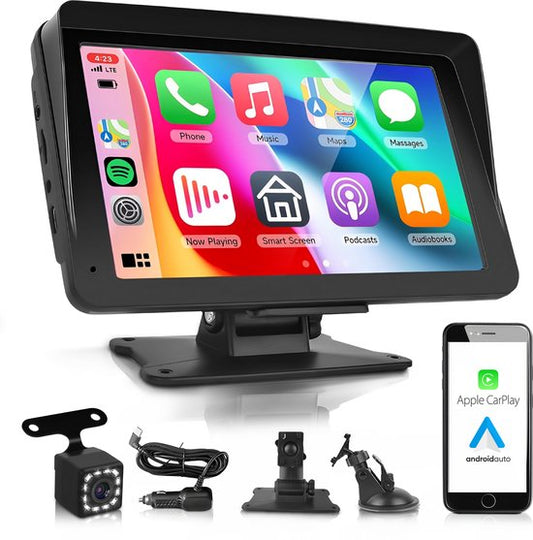 Carplay Bildschirm - Einfache Installation - Für Apple & Android Auto - Kabellos - Autoradio mit Bluetooth - Carplay Bildschirm - Mit Rückfahrkamera - Skoov