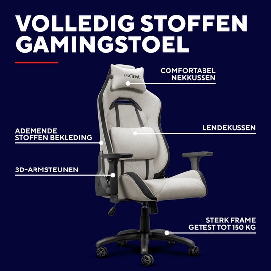 Trust GXT 723 Ruya Gaming-Stuhl – Bequemer Stoffbezug – Beige