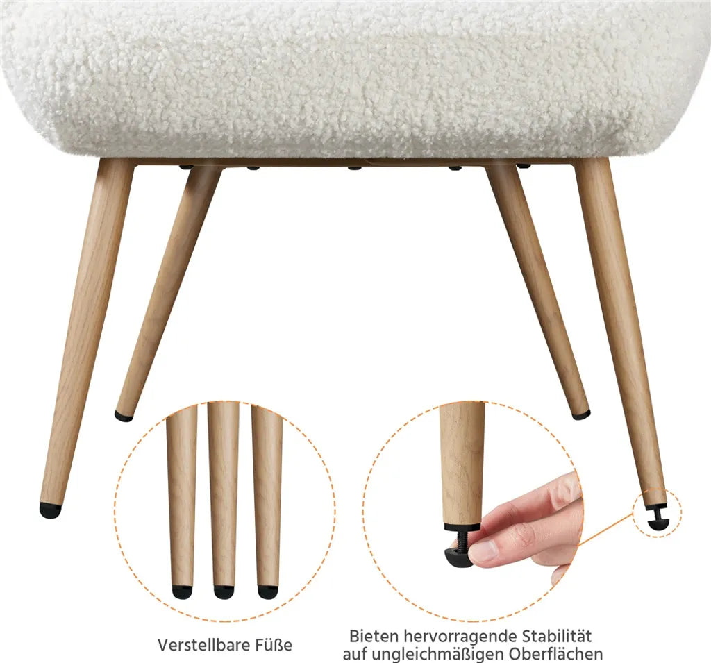 Yaheetech Relaxsessel 73,5 x 81 x 98 cm – Weiß – Skandinavischer Sessel mit Bouclé-Bezug