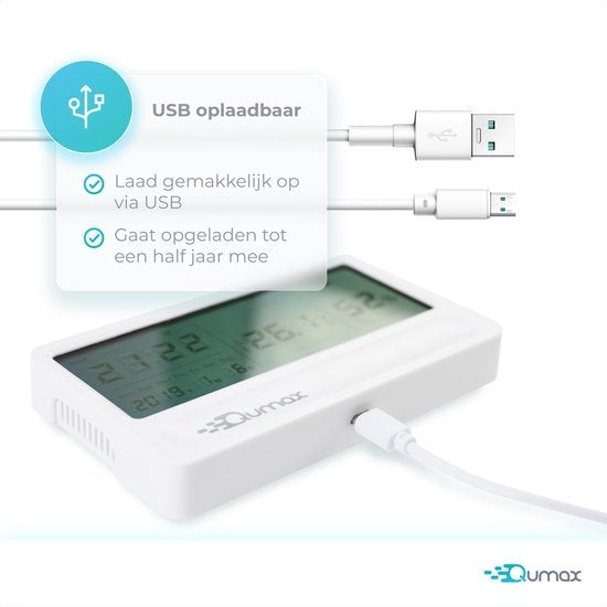 Qumax Digital Hygrometer - Raumthermometer - Luftfeuchtigkeitsmesser mit Halbjahresbatterie - Weiß
