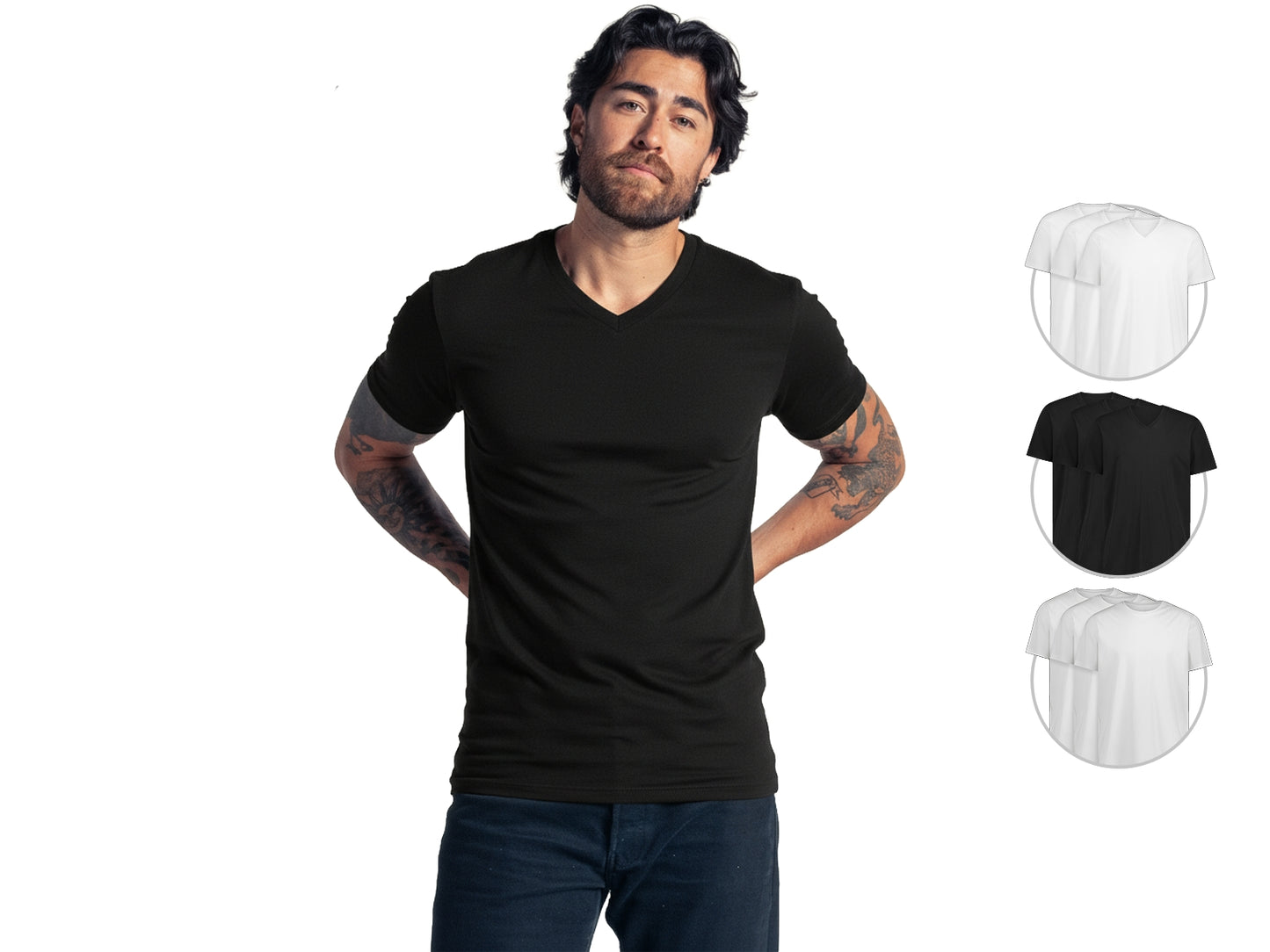 LebasQ Bambus T-Shirt 3er-Pack - schwarz - Größe M - V-Ausschnitt Männer