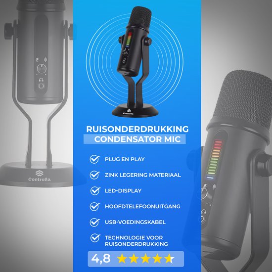 Controlla USB-Mikrofon - Kondensatormikrofon für PC - Gaming-Mikrofon - Streaming - Podcast-Mikrofon