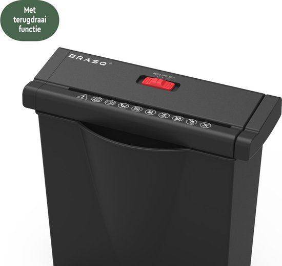 BRASQ Aktenvernichter mit Auffangbehälter Schwarz - 7 Liter - Aktenvernichter für Heim und Büro - P2 - 6mm Streifen - 6 Blatt