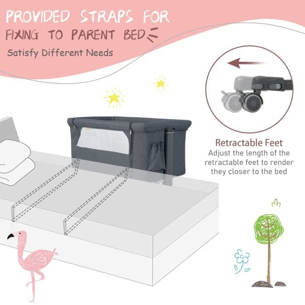 Coast 3-in-1 Babywiege mit 5 Höhenverstellungen - 86 x 63 x 67/70/74/77/81 cm - grau