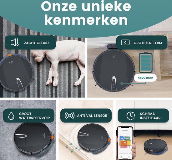 Samako Wisch-Roboterstaubsauger TurboFlow - Staubsaugerroboter mit Wischfunktion - Wischroboter mit Ladestation - Roboter Staubsauger - Reinigungsroboter - App - Ladestation - 4-in-1