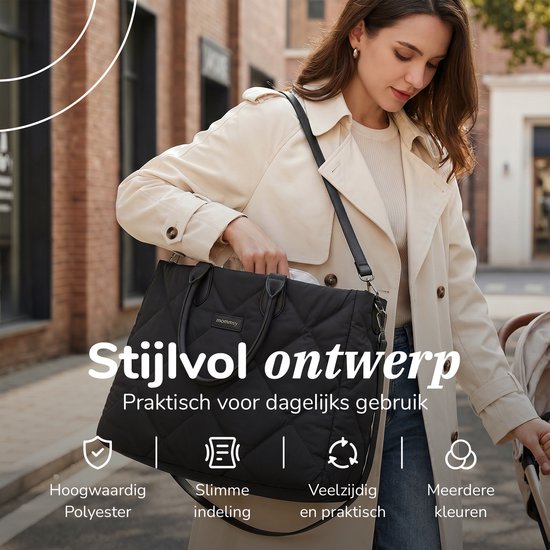 Mommsy Wickeltasche – Wickeltasche – Mom Bag – Thermofach – Gesteppter Puffer-Stoff – Mommy Bag – Besonders geräumig – Wasserabweisend – Organizer – Leicht – Schwarz