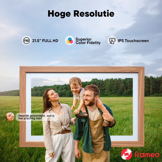 Denver Digitaler Fotorahmen 21,5 Zoll - XXL - Holz - Full HD - Frameo App - Fotorahmen - WiFi - 32GB - IPS-Touchscreen - PFF2162LW