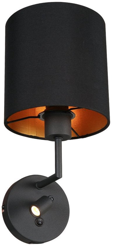 Wandleuchte Noor 1562ZW – Verstellbar mit Leselampe, Gold/Schwarz, Metall/Textil, Mexlite – Zeitloses Design für den Innenbereich