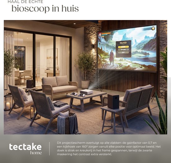 tectake® Beamer Leinwand - 120 Zoll (305 cm) - 16:9 Projektionswand mit Doppelstativ - 4K HD - aufrollbar - ausziehbar - Projektionstuch - Präsentationswand - Heimkino - inklusive Tragetasche