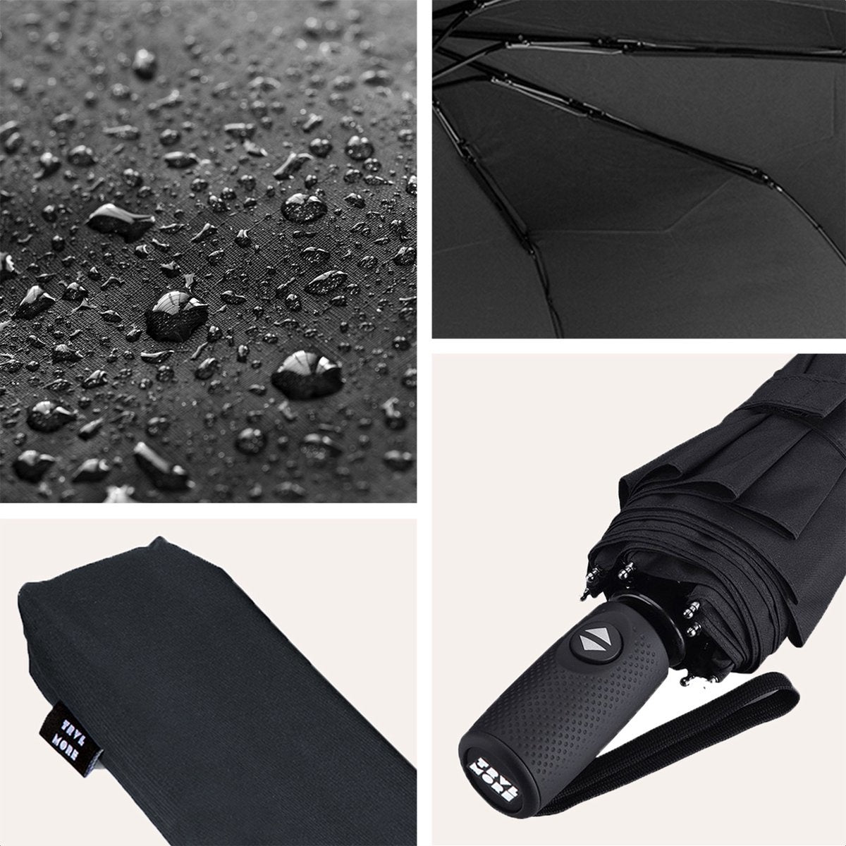 TRVLMORE Automatischer Regenschirm sturmfest - bis zu 100km p/h - Ã˜ 107 cm - Schwarz