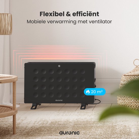 Auronic Konvektor-Heizung - 2000W - Eingebauter Ventilator - Elektrische Heizung - Mit Thermostat - Heizgerät - Schwarz