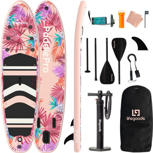 LifeGoods PaddlePro SUP Board - Aufblasbares Paddle Board - Komplettset - Max. 150KG - 320x81cm - Tropisches Rosa