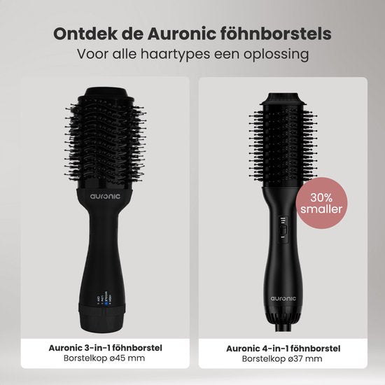 Auronic 4-in-1 Haartrocknerbürste - Airstyler - Kämme - Styles - Locken - Föhnen - 37 mm Lockenbürste - 360 Grad Luftstrom - Schwarz/Schwarz