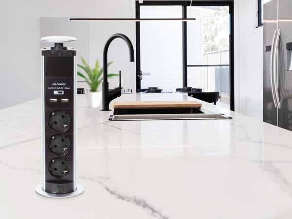 Perel Pop-Up Power Block mit 3 Steckdosen - 2 X Usb - geerdet