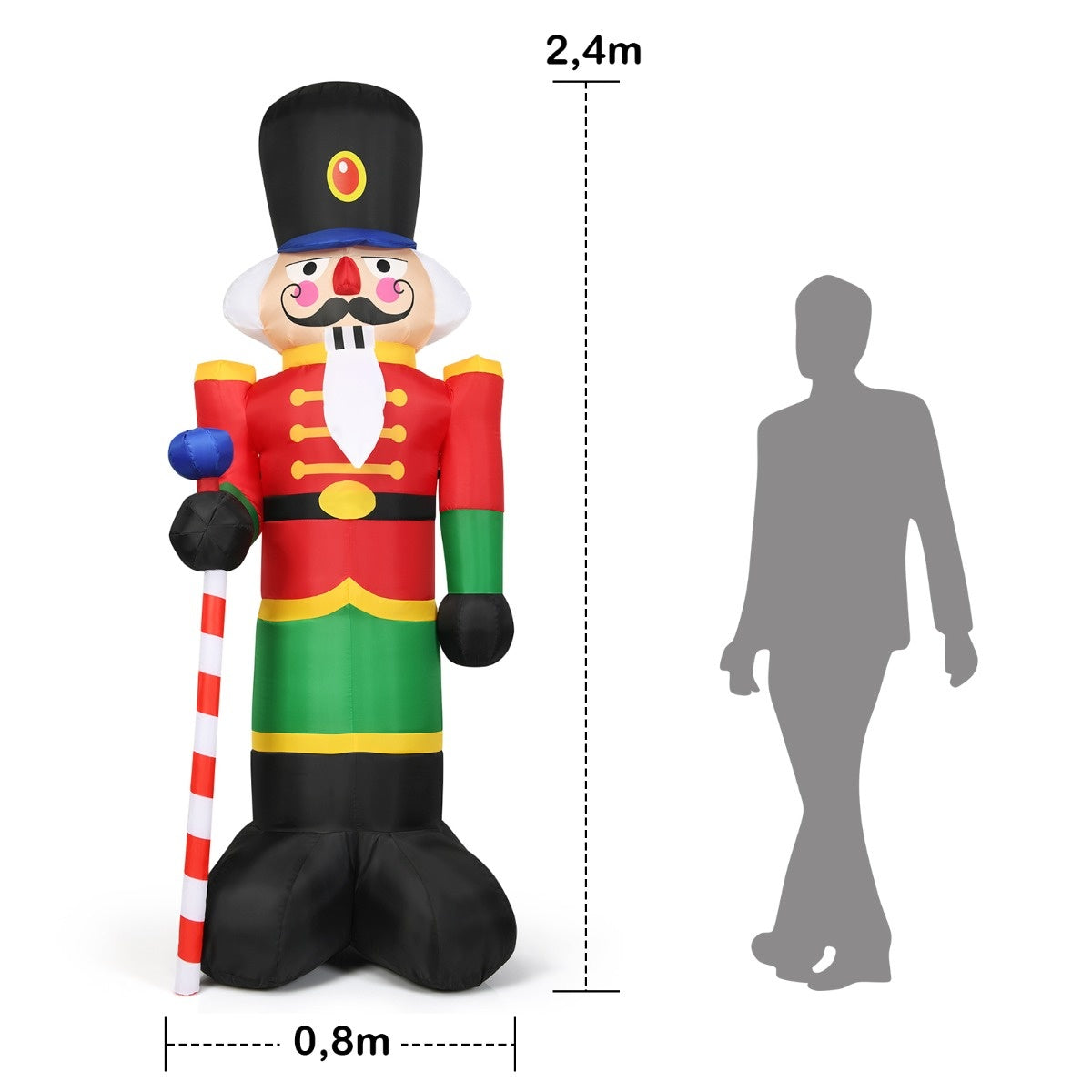 Costway große aufblasbare Weihnachten Nussknacker Soldat mit 3 LED-Leuchten bunt - 2,4m