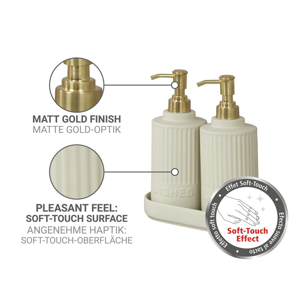 WENKO Heidi Seifen- und Spülmittelspender-Set Creme – 2 x 550 ml – Keramik