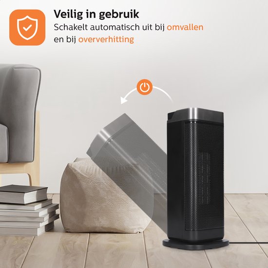 Vorteza - Keramik-Heizlüfter - bis 22 m² - 2000W - Mit Thermostat/ Drehfunktion - Innen- und Außenbereich - Ecofan-Heizung - Schwarz