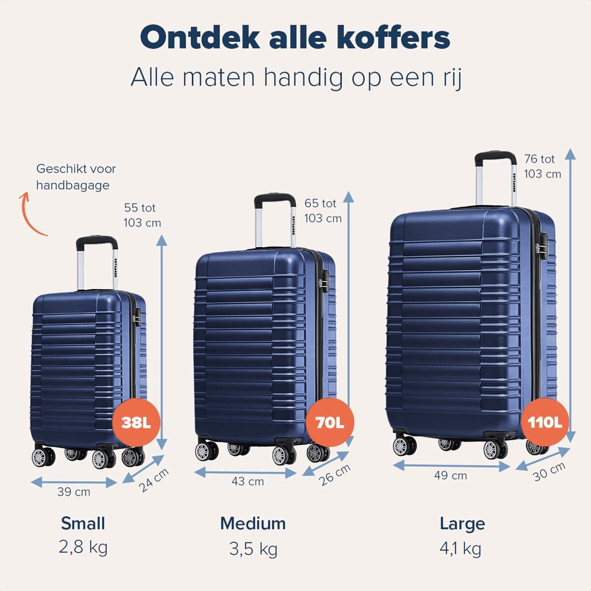 TRVLMORE - Kofferset - 2 Stück - 38L (Handgepäck) + 110L - Dunkelblau