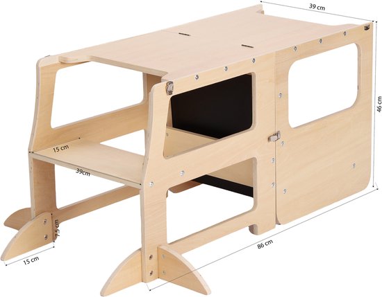 Sunny Mae 2-in-1-Lernturm – Lernturm und Spielmöbel aus Holz für Kinder – Umwandelbar in einen kleinen Tisch mit Stuhl – Mit Kreidetafel – Von Montessori inspiriertes Küchenhelferchen – Sicheres und pädagogisches Spielzeug