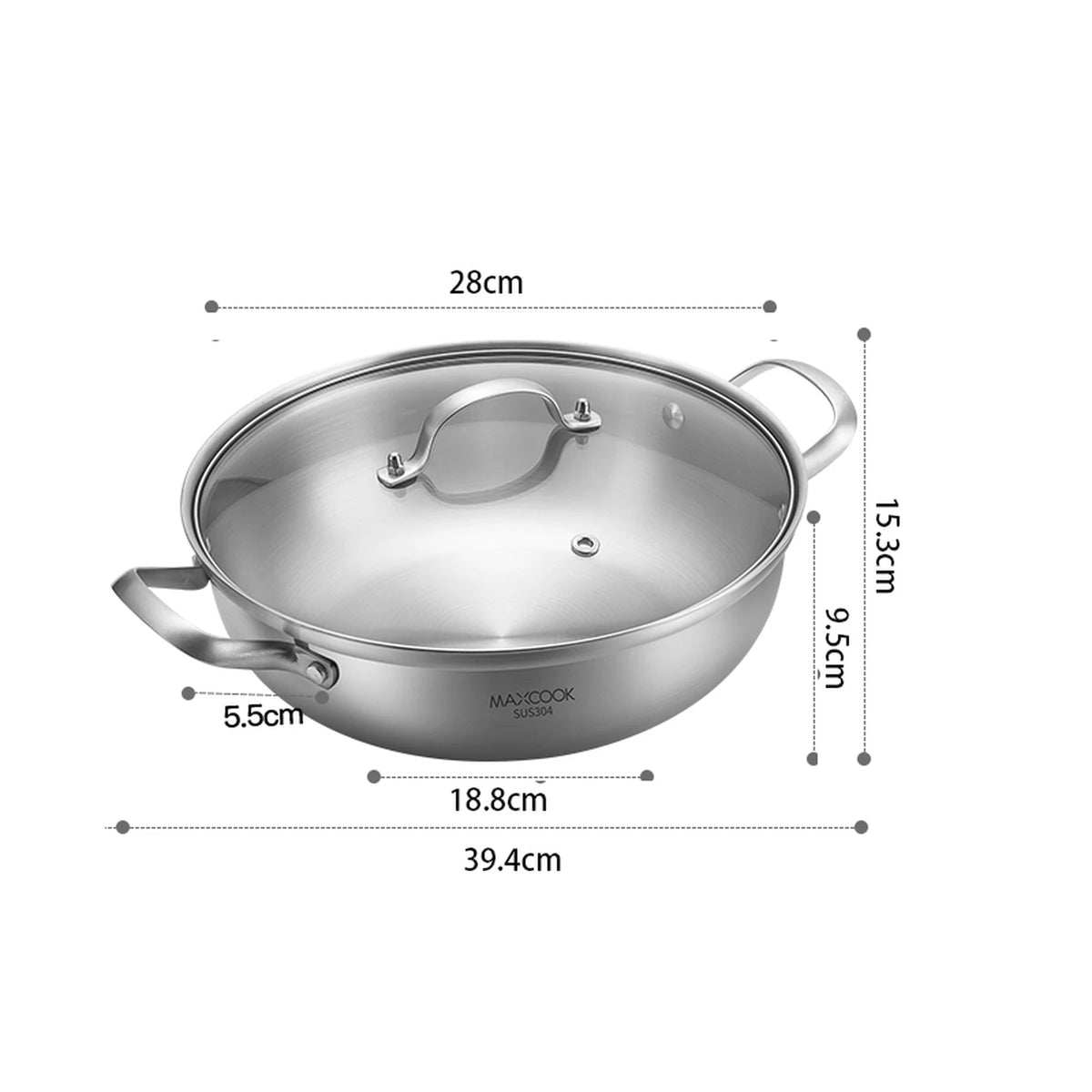 Maxcook Hotpot, 3-lagig, Edelstahl 304 – 28 cm – Doppelgriff, induktionsgeeignet