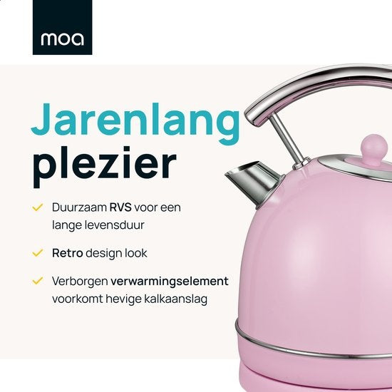 MOA Retro-Wasserkocher - Pastellrosa - Elektrisch - Edelstahl - EK4TP